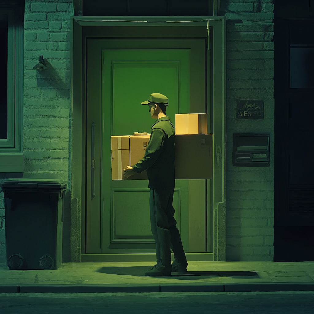 delivery person, green theme, 4k,